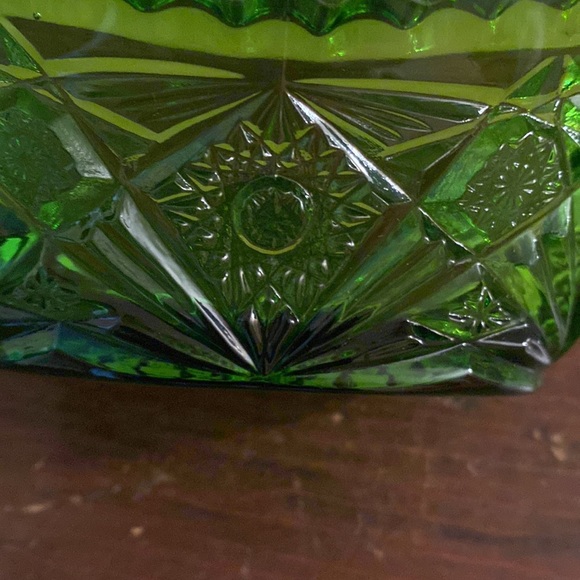 Glass Hobstar Emerald Green Oval Bowl Smith type pattern - Picture 4 of 6